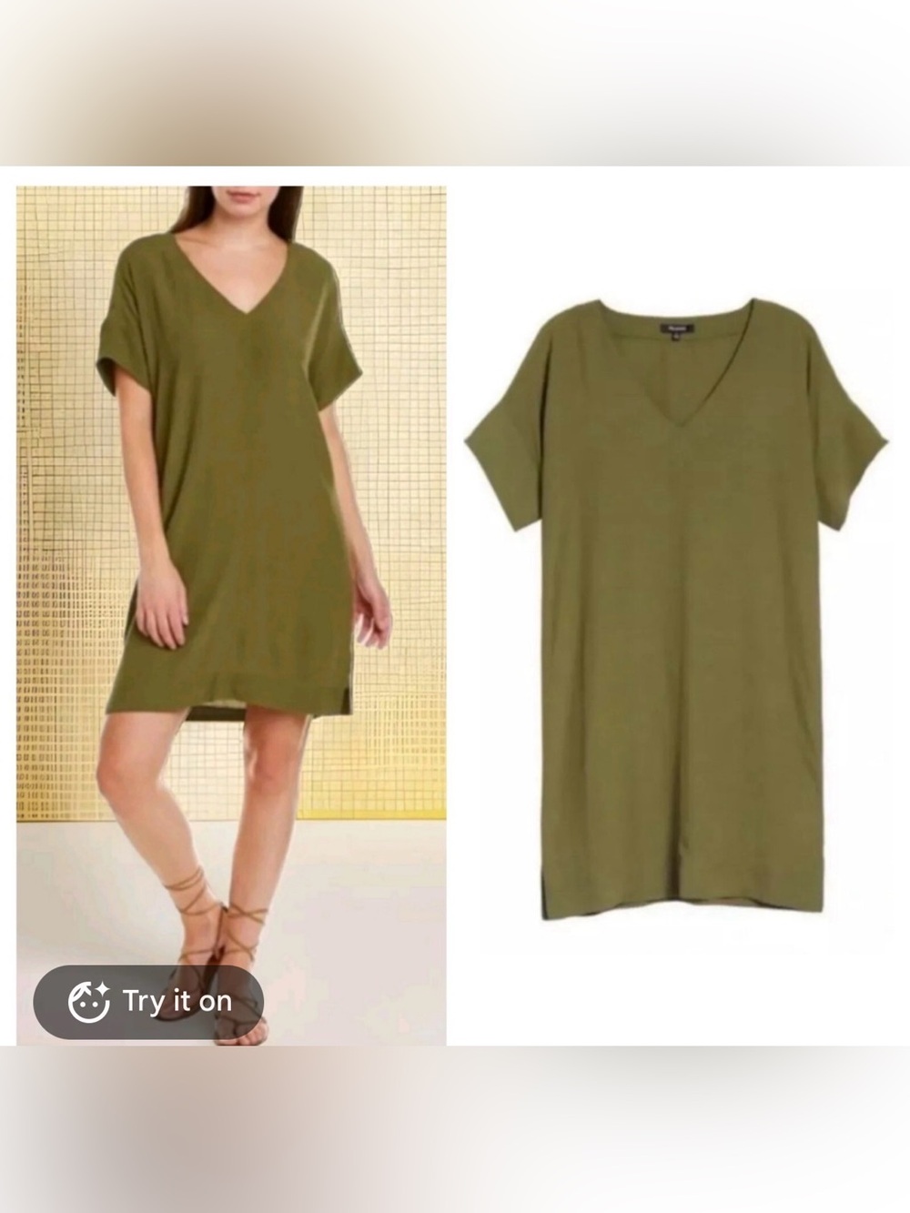 2 for $20 sale: Madewell olive army green v- neck novel shift dress - L